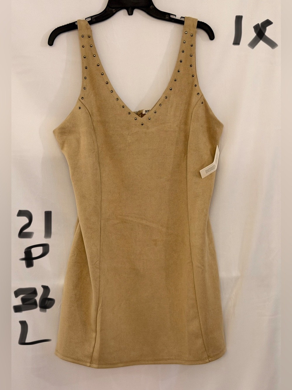 Derek Heart Tan Studded V-Neck Mini Dress